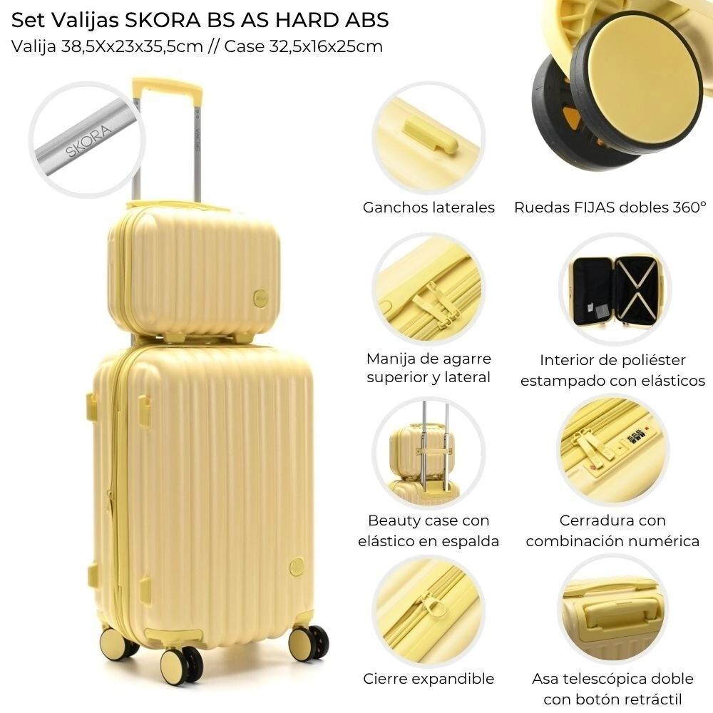 SET VALIJAS SKORA BS AS HARDS ABS AMARILLO CARRY ON 20" +  BEAUTY