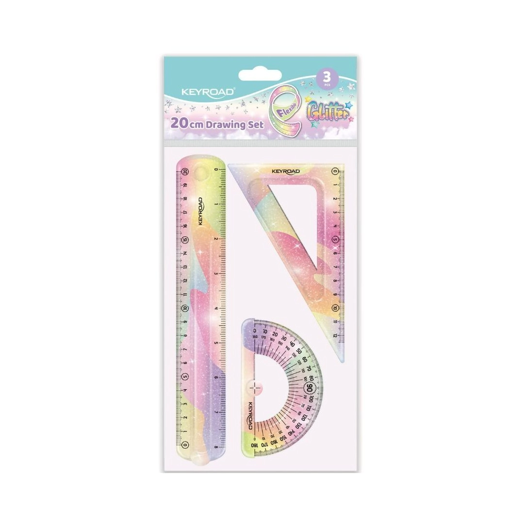 SET DE GEOMETRIA FLEX PASTEL CON GLITER 3 ELEMENTOS