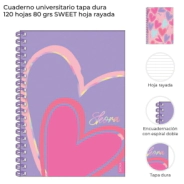 CUADERNO UNIVERSITARIO TAPA DURA 120 HOJAS SWEET SKORA