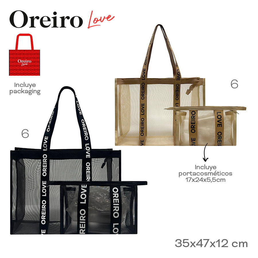 BOLSO PLAYERO BEACH SET OREIRO LOVE NEGRO