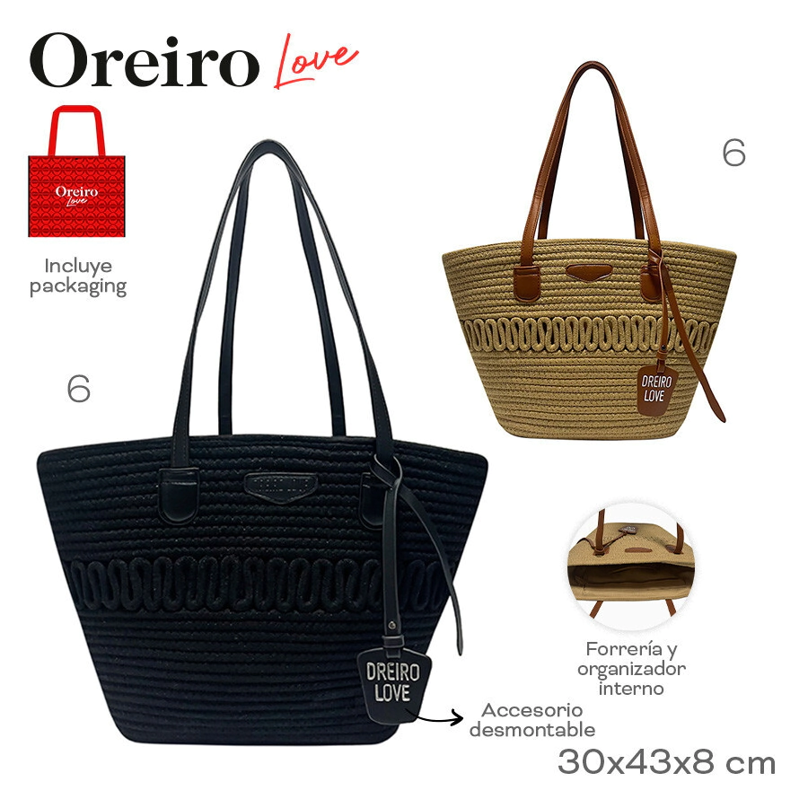 BOLSO PLAYERO BEACH BAG OREIRO LOVE NEGRO