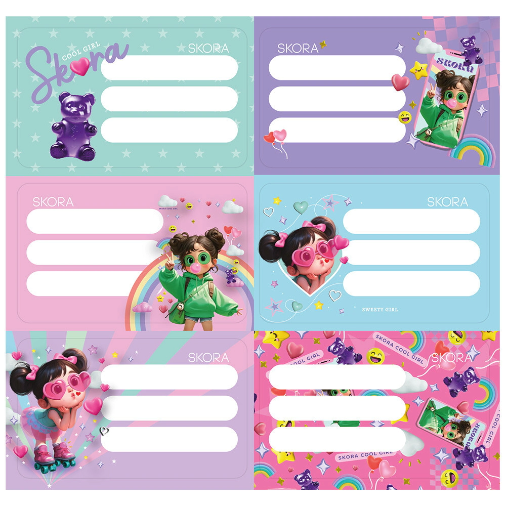 ETIQUETAS ECOLARES X12 NENAS COOL SKORA