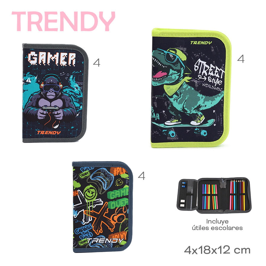 CARTUCHERA CON UTILES TRENDY