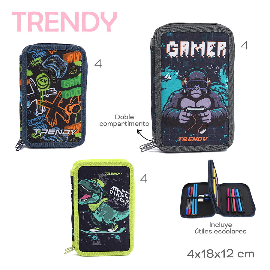 CARTUCHERA CON UTILES TRENDY