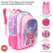 MOCHILA THINK HAPPY LETTERING GLOBO CON LLAVERO 32x45x15 CM SKORA
