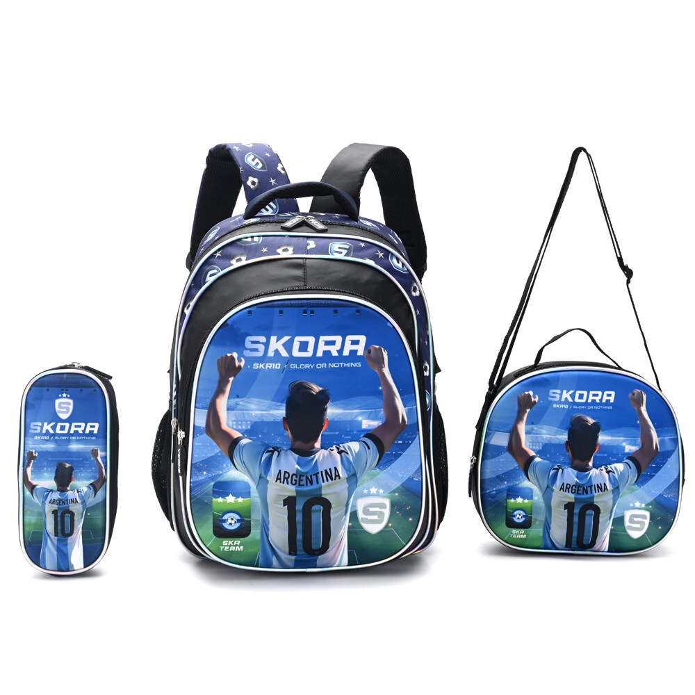SET X3: MOCHILA CON LUNCHERA Y CARTUCHERA 16" SKORA