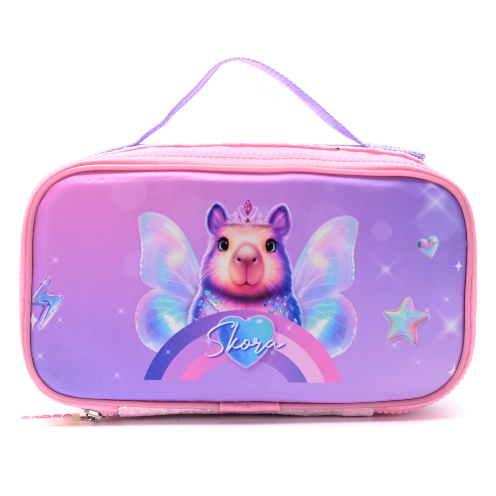 CARTUCHERA RECTANGULAR CON SOLAPA 2 CIERRES THINK HAPPY SKORA