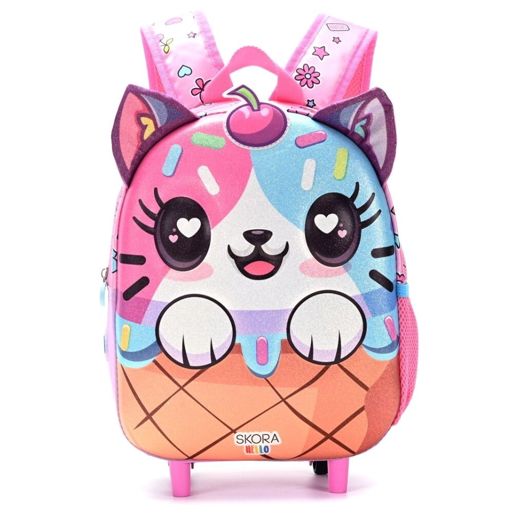 MOCHILA CARRO KAWAII TERMOFORMADA GATITO HELADO 22x30x10 CM SKORA