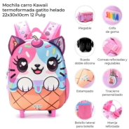 MOCHILA CARRO KAWAII TERMOFORMADA GATITO HELADO 22x30x10 CM SKORA