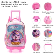 MOCHILA CARRO REFORZADO Y PLEGABLE THINK HAPPY KAWAII UNICORNIO 16" SKORA