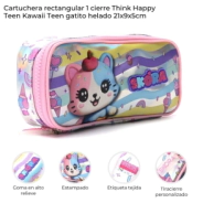 CARTUCHERA RECTANGULAR 1 CIERRE THINK HAPPY TEEN KAWAII 21x9x5 CM SKORA