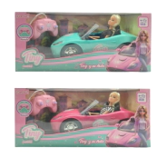 MU&Ntilde;ECA TINY CON SU AUTO DEPORTIVO A RADIO CONTROL CARGA USB 45X20X20CM