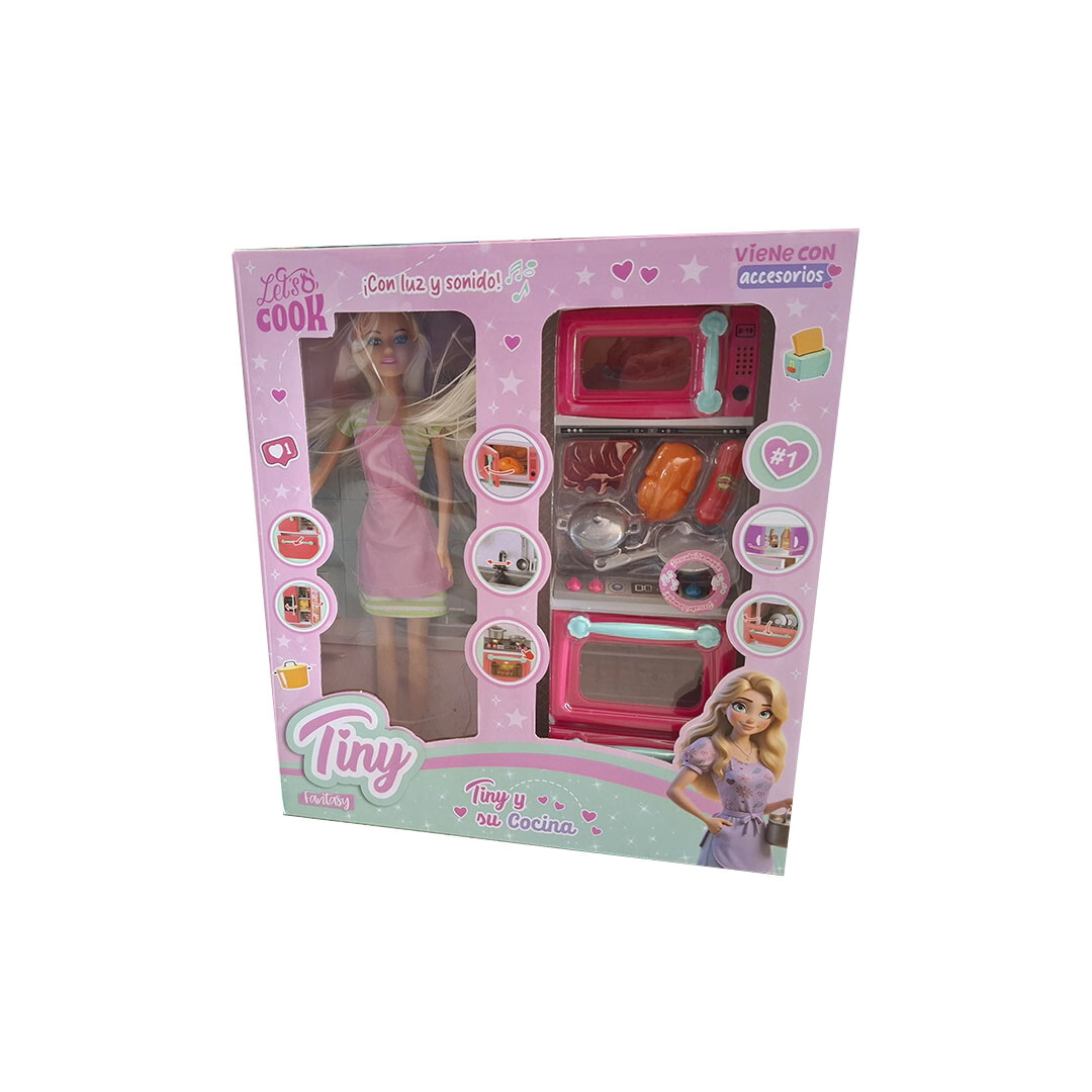 MU�ECA TINY Y SU COCINA CON LUZ Y SONIDO 30X33X9CM