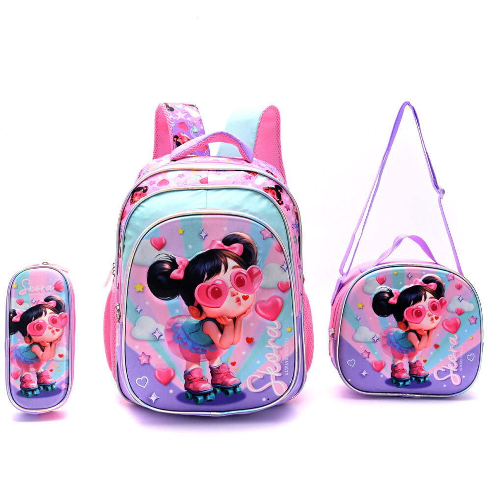 SET X3 EN CAJA, MOCHILA CON LUNCHERA Y CARTUCHERA ESCOLAR THINK HAPPY NENAS COOL 16 PULG