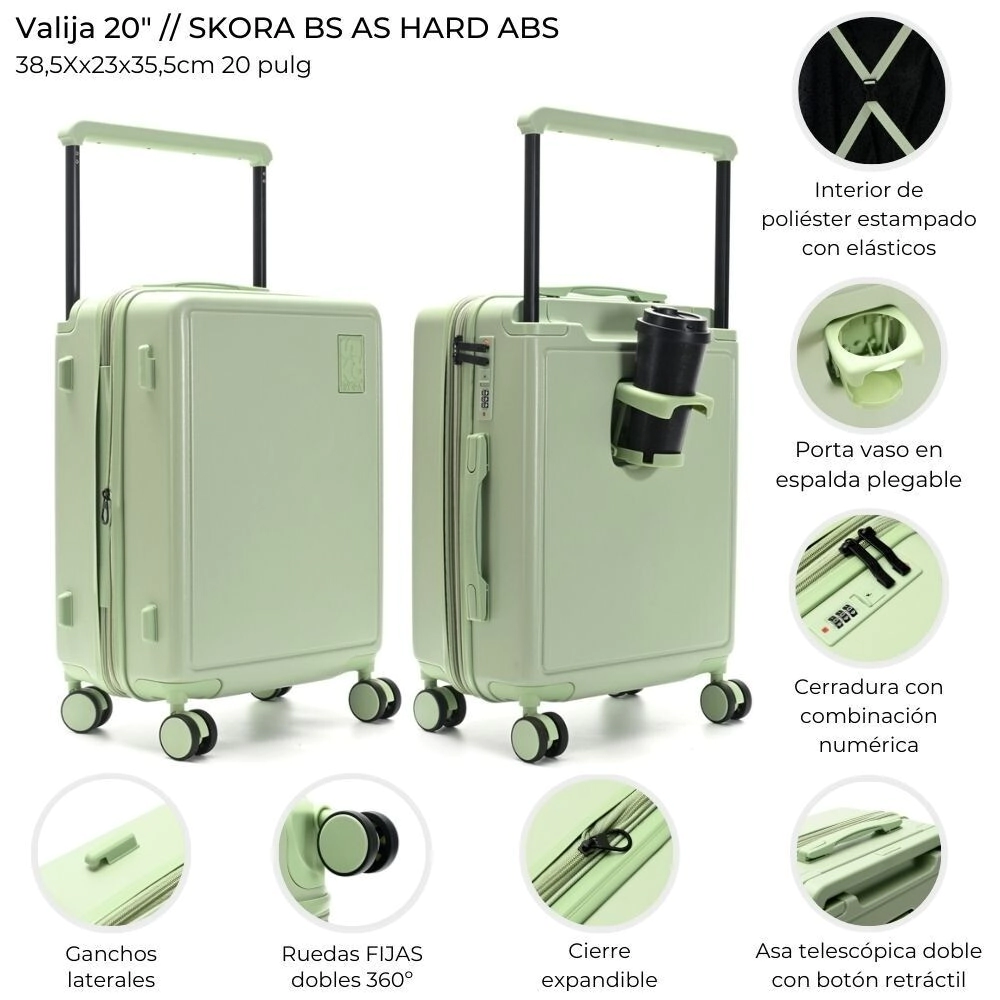 VALIJA CARRY ON SKORA BS AS HARD ABS VERDE 20"