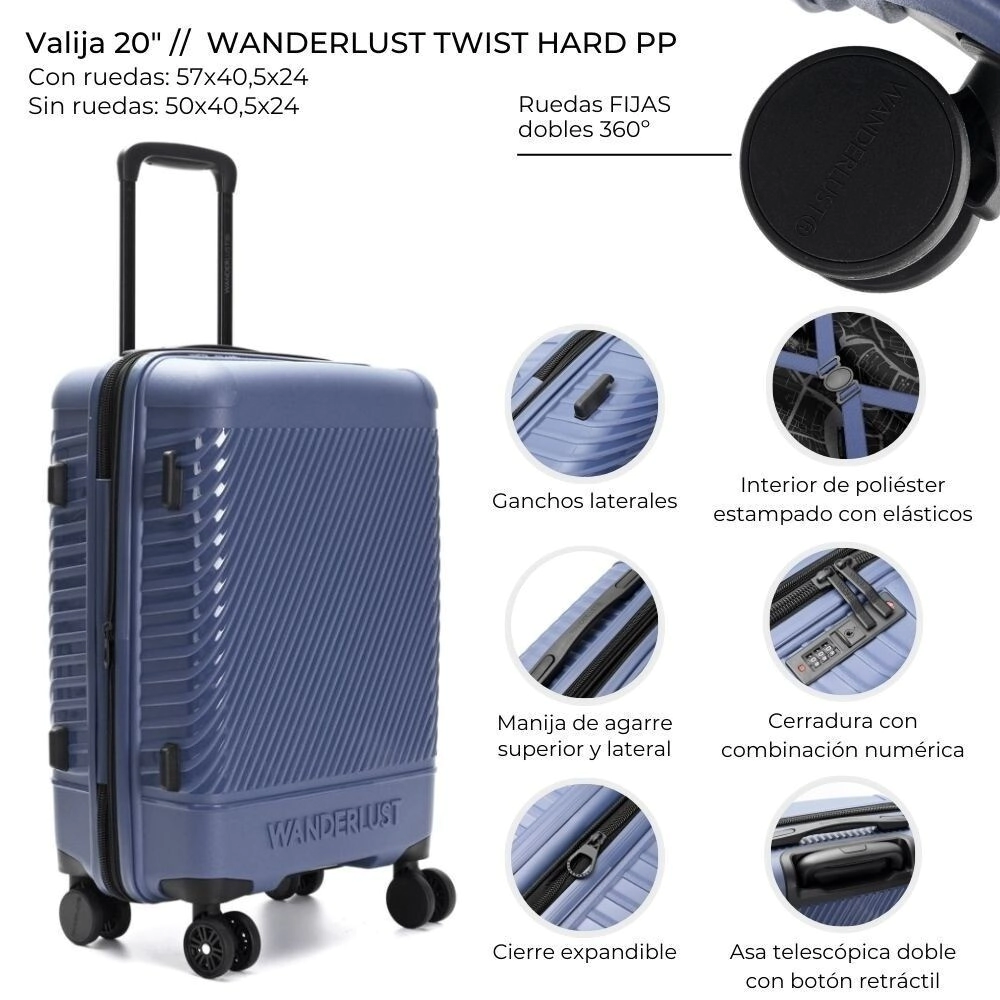 VALIJA CARRY ON WANDERLUST TWIST HARD PP GRIS AZULADO 20"