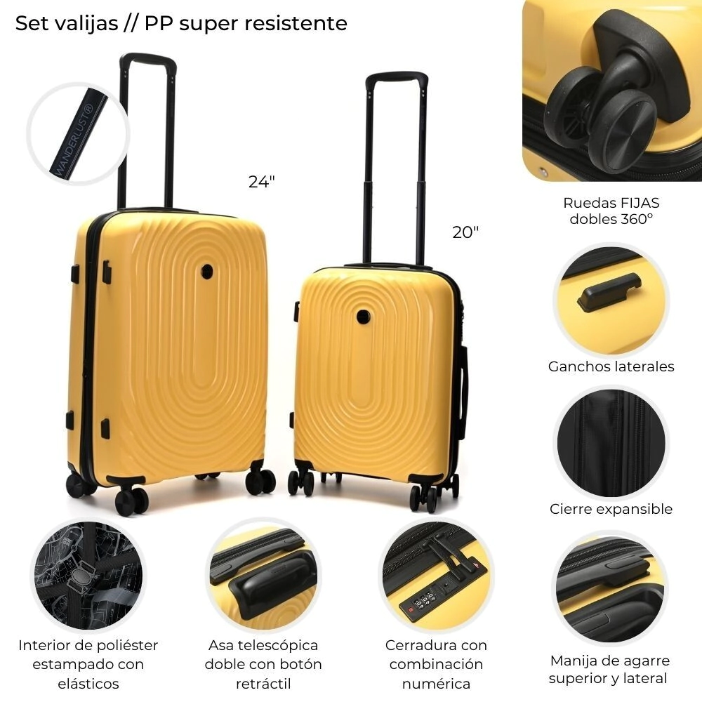 SET VALIJAS WANDERLUST URBAN HARD PP AMARILLO 24" Y 20"