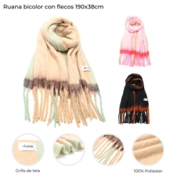 RUANA BICOLOR CON FLECOS 180x50CM SKORA
