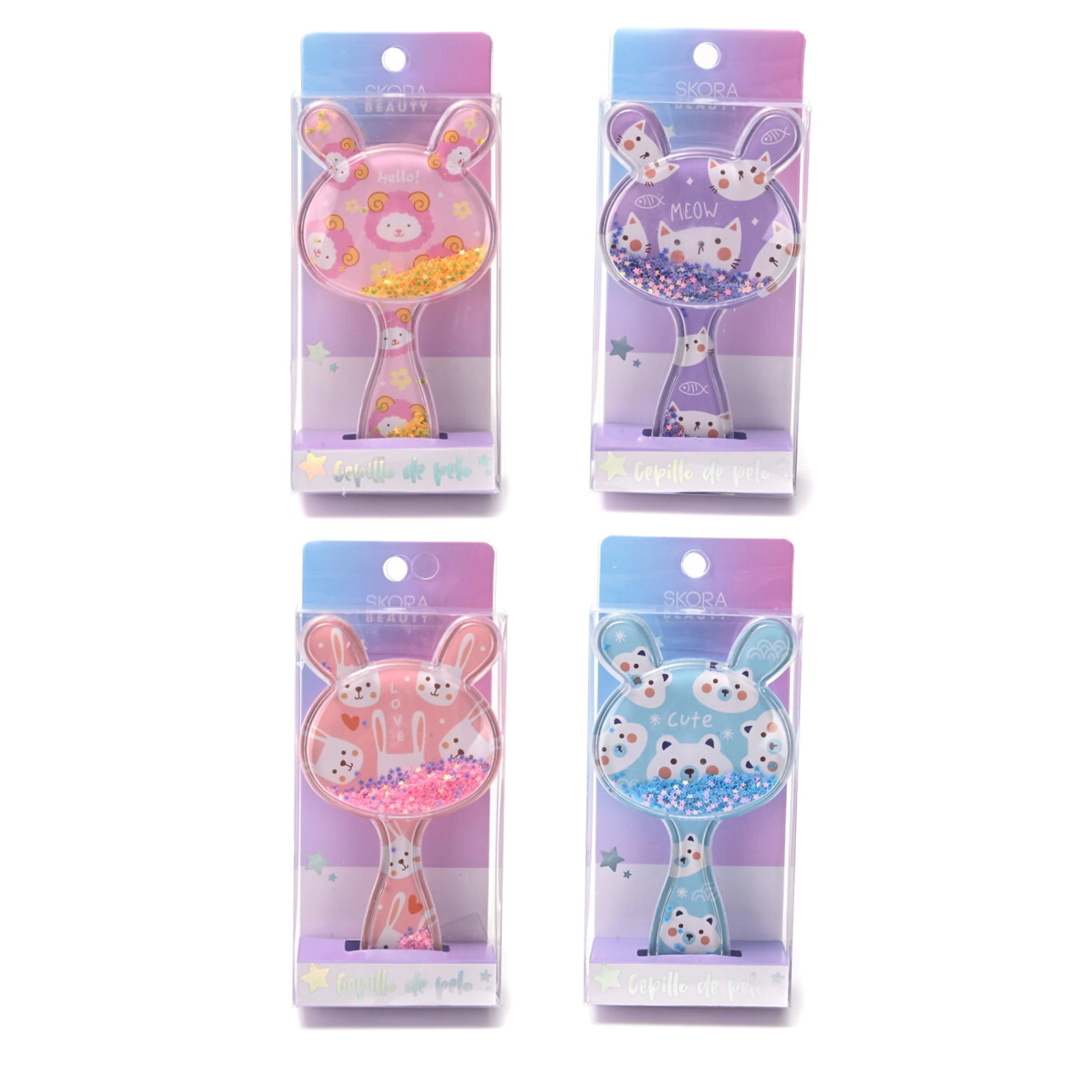 CEPILLO DE PELO NEUMATICO CON FORMA DE CONEJITO CON GLITTER SKORA