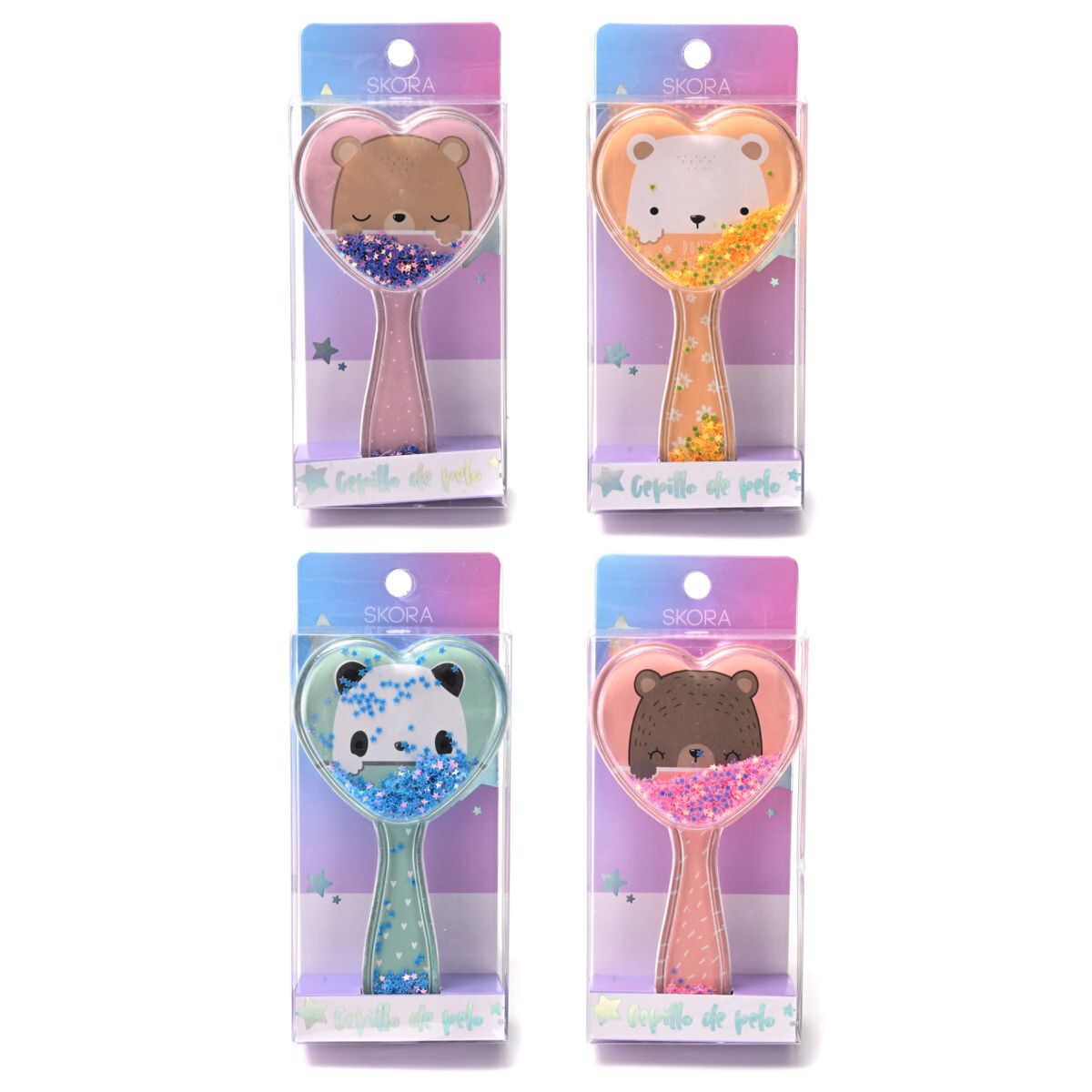 CEPILLO DE PELO NEUMATICO CON FORMA DE CORANZO CON GLITTER SKORA