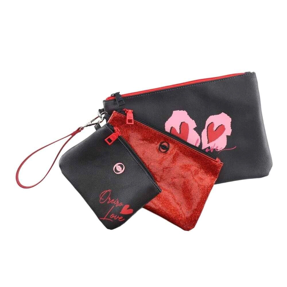 SET X3 PORTACOSMETICO OREIRO LOVE NEGRO