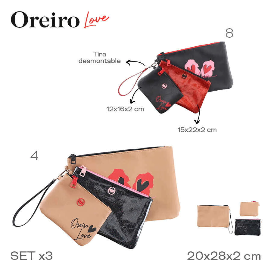 SET X3 PORTACOSMETICO OREIRO LOVE NATURAL