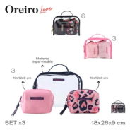 SET X3 PORTACOSMETICO OREIRO LOVE ROSA