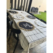 MANTEL TUSOR CRUDO CON CUADROS NEGRO LISBOAB 150  X 200CM