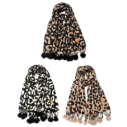 RUANA ANIMAL PRINT CON POMPONES 68x172CM SKORA