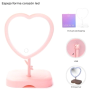 ESPEJO FORMA DE CORAZON LED SKORA