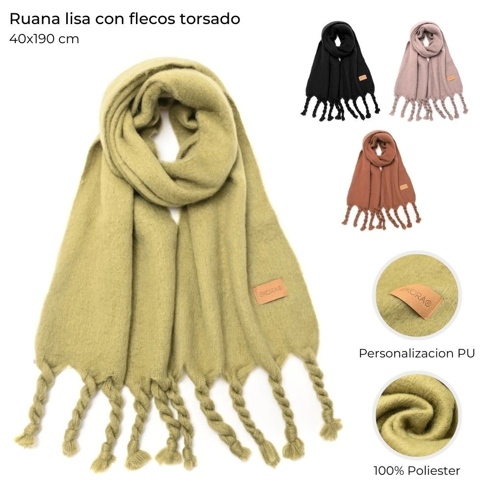 RUANA LISA CON FLECOS TORSADO 40x190CM SKORA
