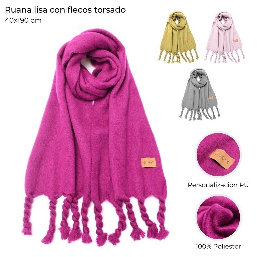 RUANA LISA CON FLECOS TORSADO 40x190CM SKORA