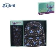 MOCHILA Y PORTA BOTELLA DISNEY STITCH NEGRA