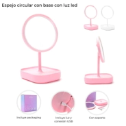 ESPEJO CIRCULAR CON BASE CON LUZ LED SKORA