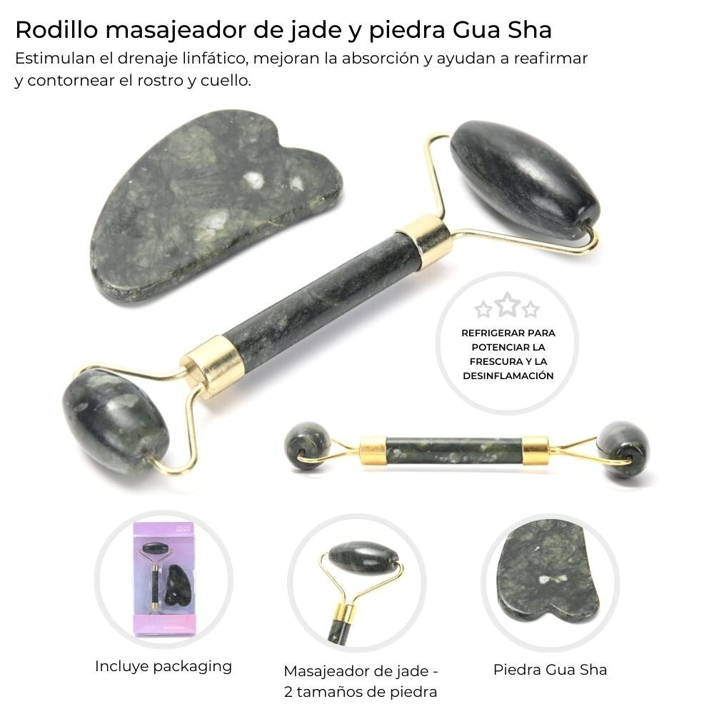 RODILLO MASAJEADOR DE JADE Y PIEDRA GUA SHA SKORA
