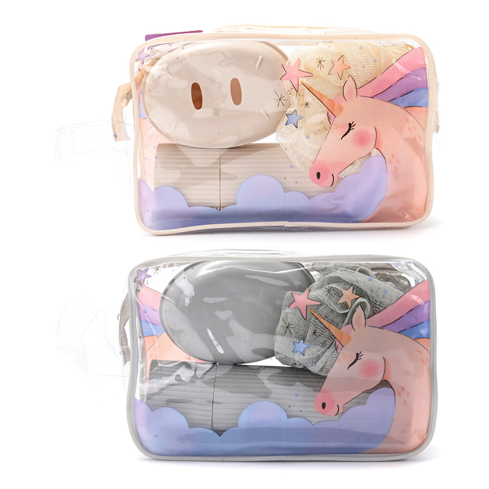 SET DE VIAJE HIGIENICO UNICORNIO NECESER, JABONERA, ESPONJA, PORTA CEPILLO SKORA