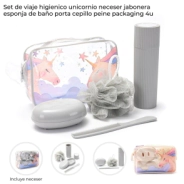 SET DE VIAJE HIGIENICO UNICORNIO NECESER, JABONERA, ESPONJA, PORTA CEPILLO SKORA