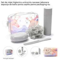 SET DE VIAJE HIGIENICO UNICORNIO NECESER, JABONERA, ESPONJA, PORTA CEPILLO SKORA