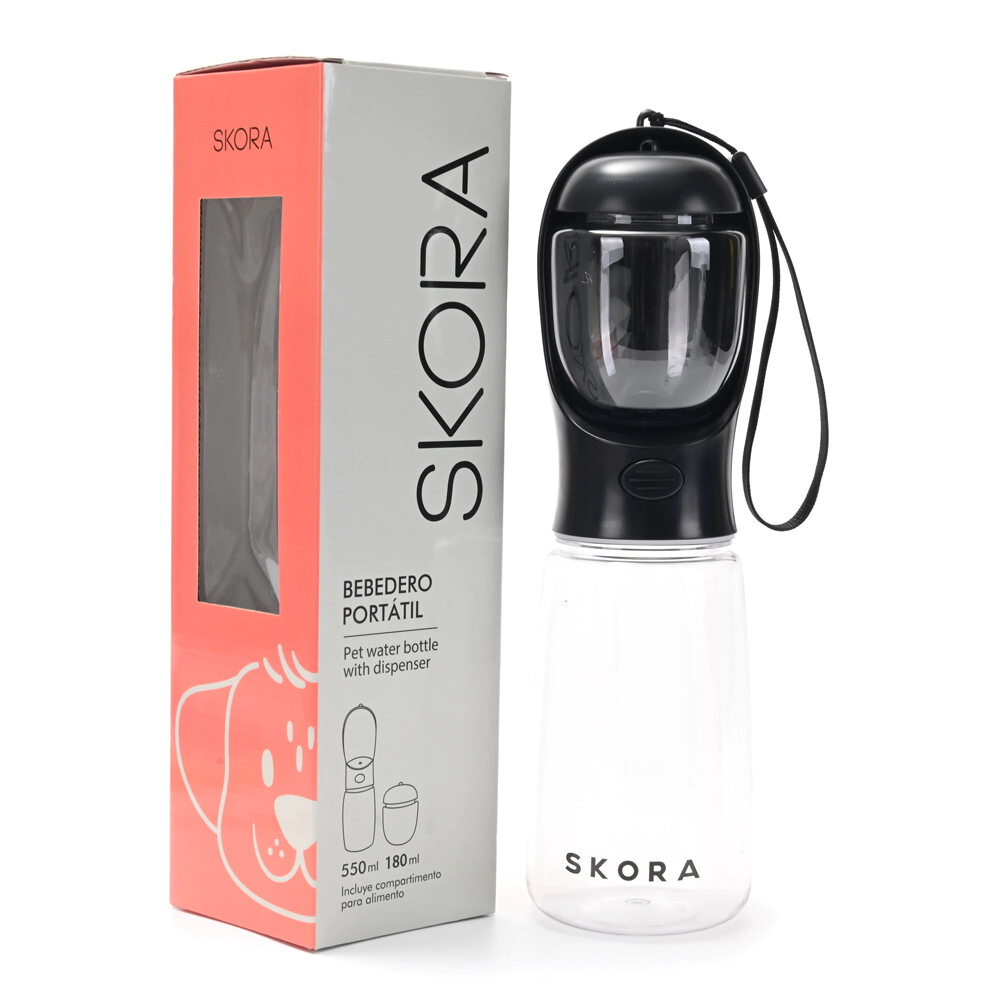 BOTELLA DE AGUA PARA MASCOTAS 550 ML CON CONTENEDOR SKORA