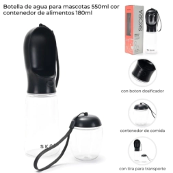 BOTELLA DE AGUA PARA MASCOTAS 550 ML CON CONTENEDOR SKORA