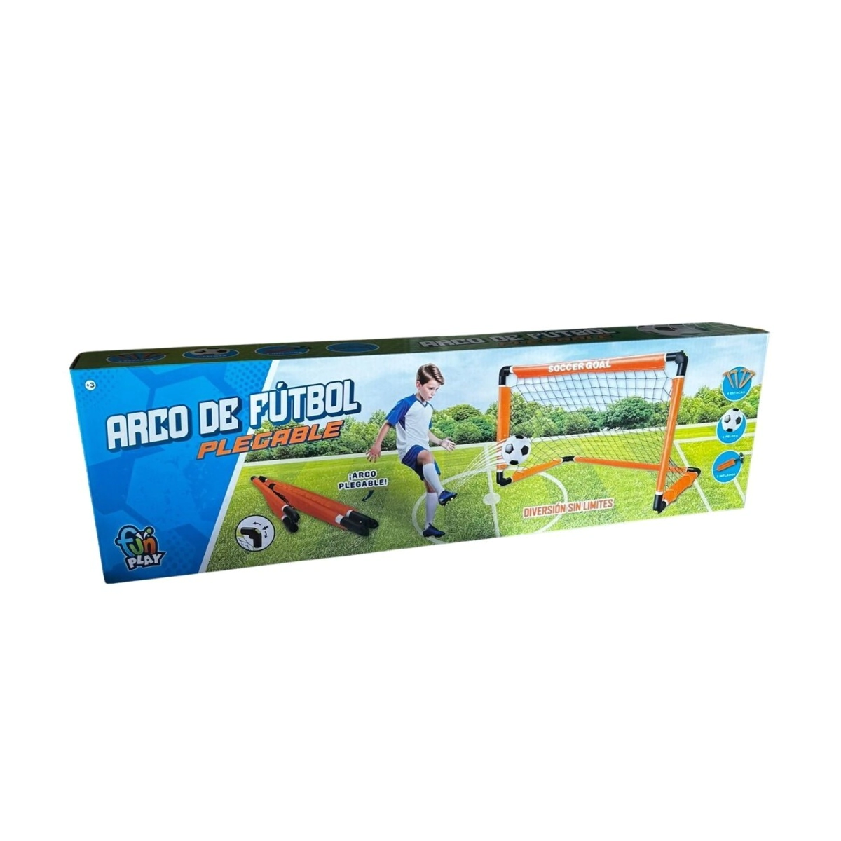 SUPER ARCO DE FUTBOL PLEGABLE ARMADO CON PELOTA 101x60x60 CM