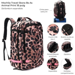 MOCHILA TRAVEL SKORA BS AS ANIMAL PRINT 18