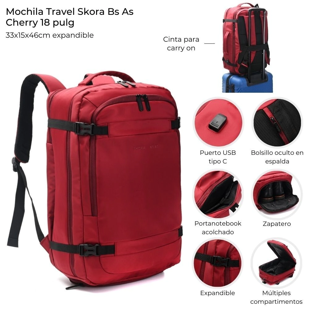 MOCHILA TRAVEL SKORA BS AS CHERRY 18"