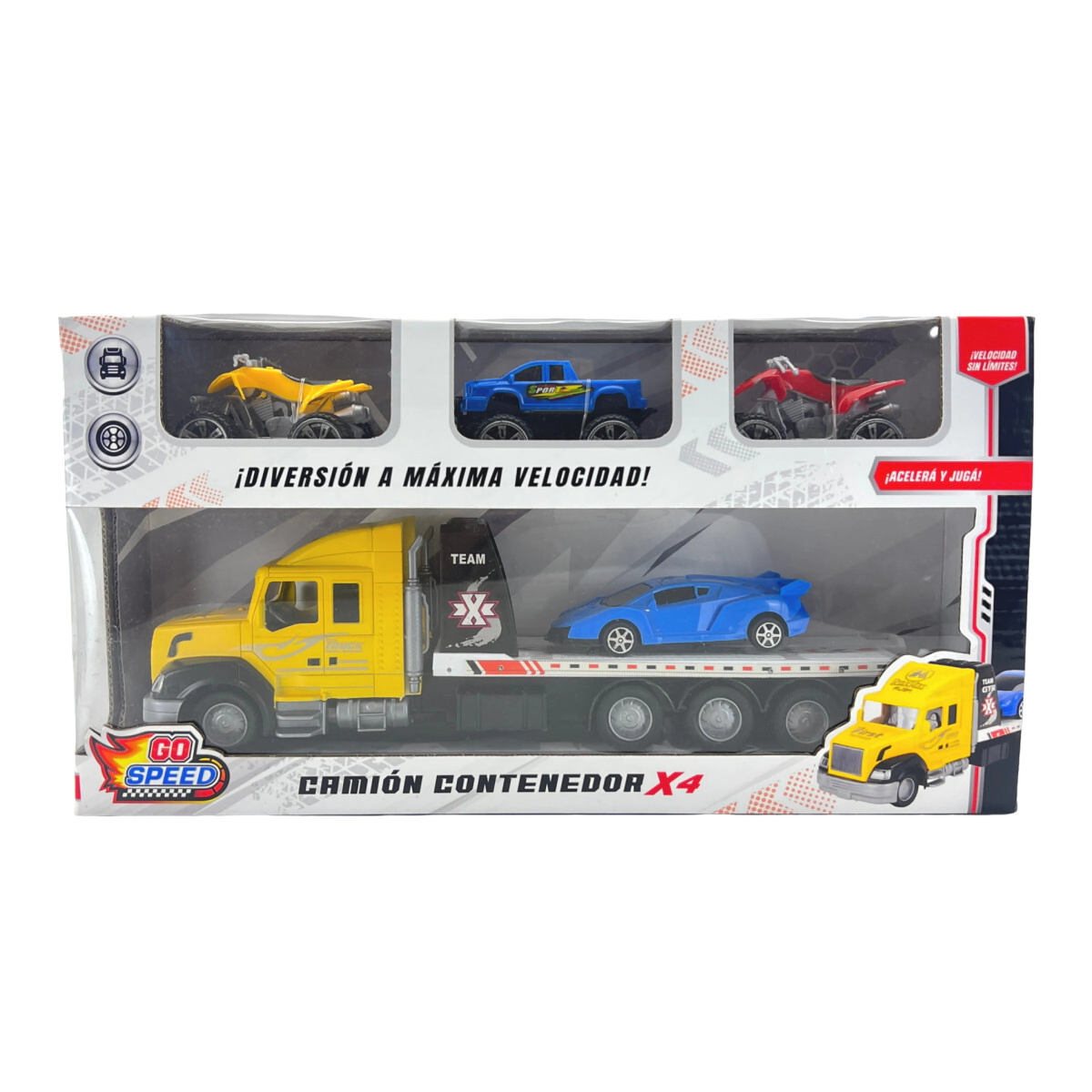 CAMION CON CONTENEDOR CON 5 VEHICULOS