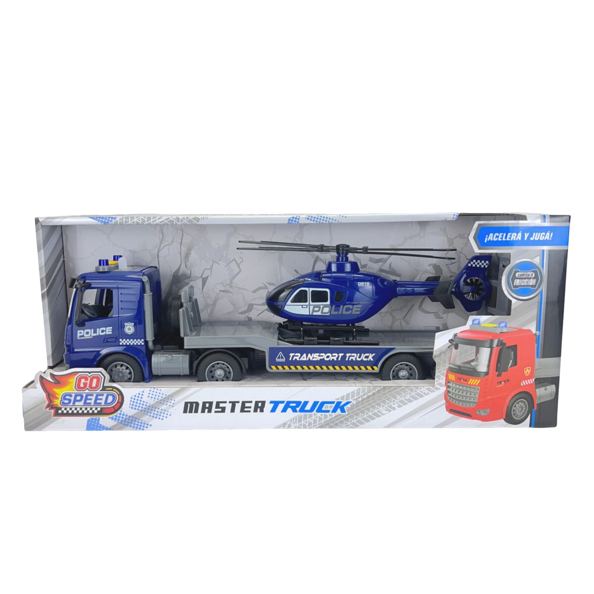 CAMION TRANSPORTADOR HELICOPTERO A FRICCION CON LUZ Y SONIDO