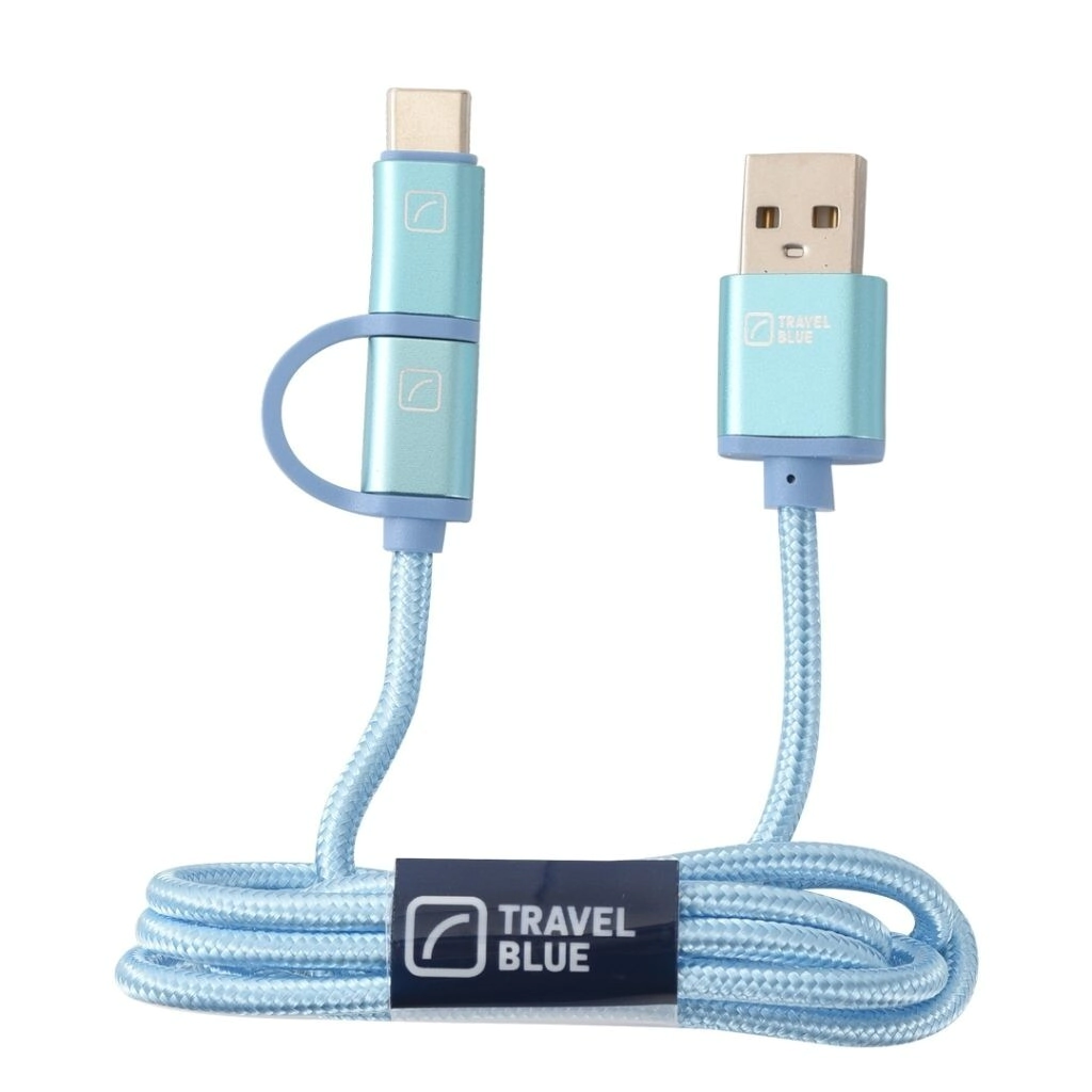 CABLE USB 2 EN 1 MICRO USB Y TIPO C TRAVEL BLUE