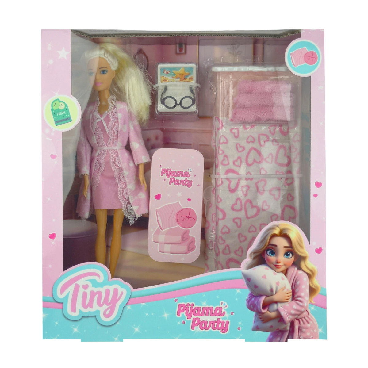 MU�ECA TINY PIJAMA PARTY CON ACCESORIOS