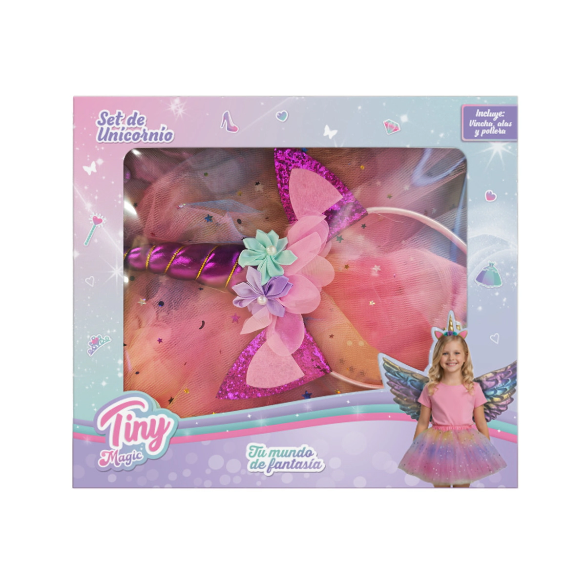 SET PRINCESAS UNICORNIO VESTIDO, ALAS Y VARITA MAGICA TINY