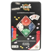SET DE CARTAS DE POKER EN LATA CON 100 FICHAS KIDS CLUB