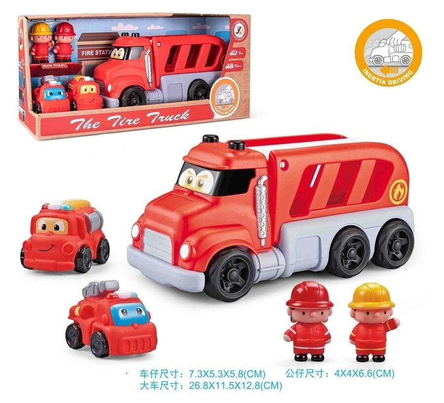 JUEGO DE 5 CAMIONES DE BOMBEROS DE FRICCI�N